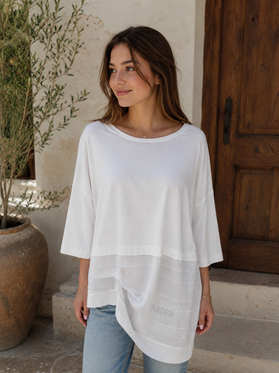 Pier Antonio Gaspari White asymmetrical with ¾ sleeves t-shirt IT42 US Size 6