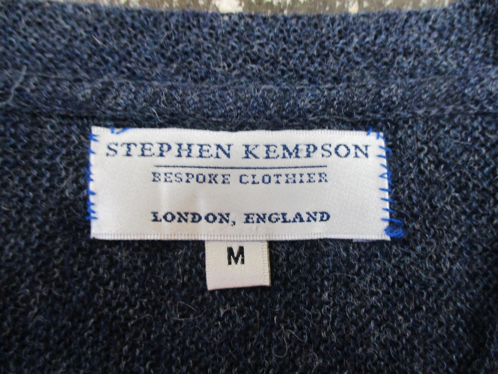 Stephen Kempson Sweater Mens Medium Blue Alpaca Pullover V Neck Bespoke England