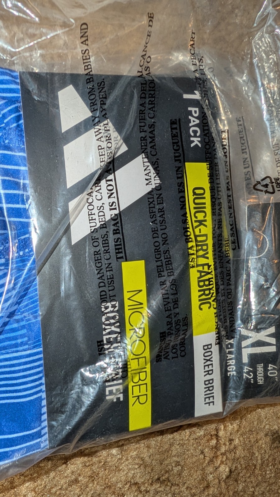 Adidas Mens XL (40-42) Microfiber Boxer Brief Quick Dry Fabric 1 Pack NEW