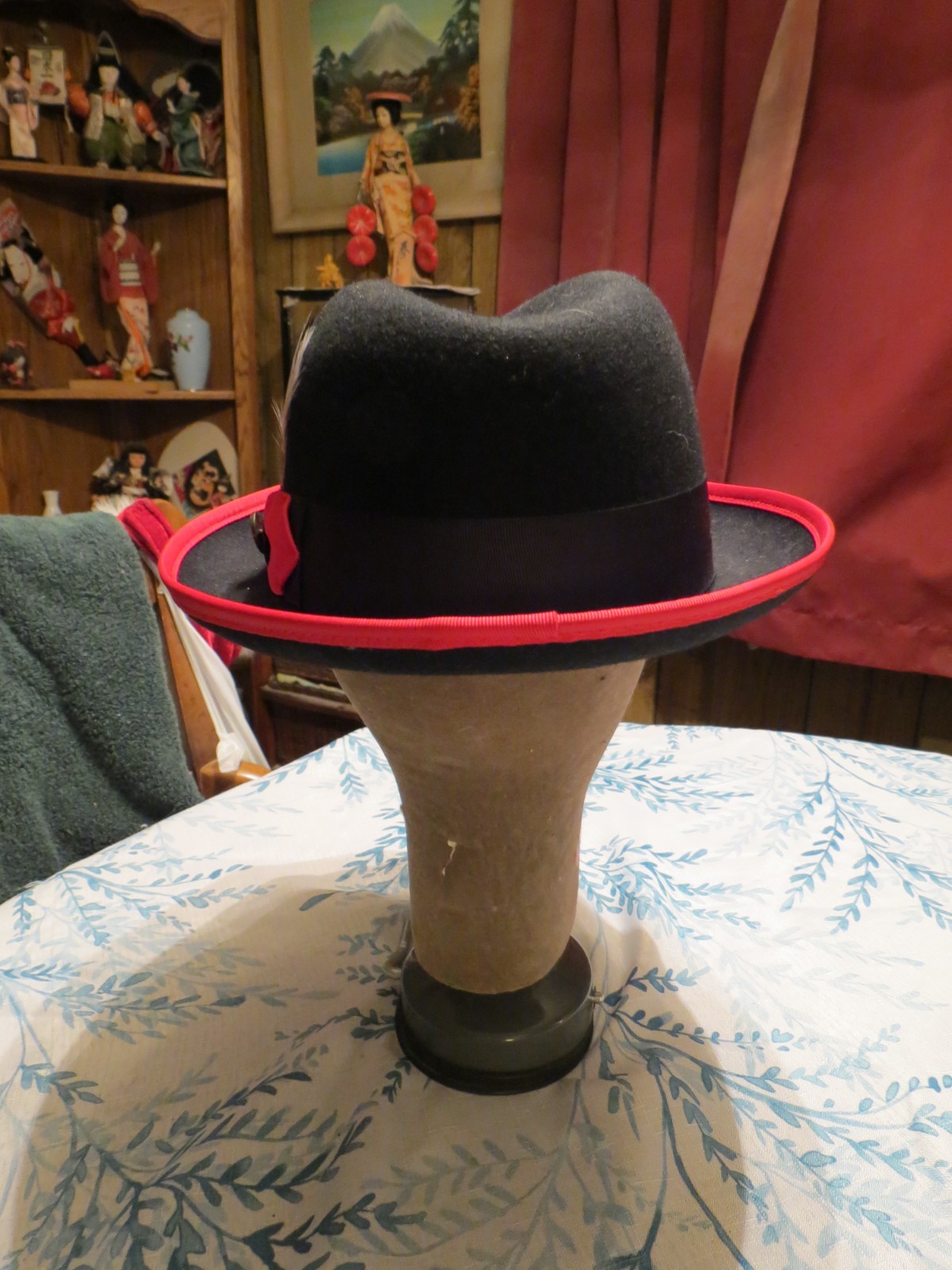 NEW, MEN’S BRUNO CAPELO CHICAGO SNAP BRIM BLK WT RED FEDOA AUSTRALIAN WOOL HAT
