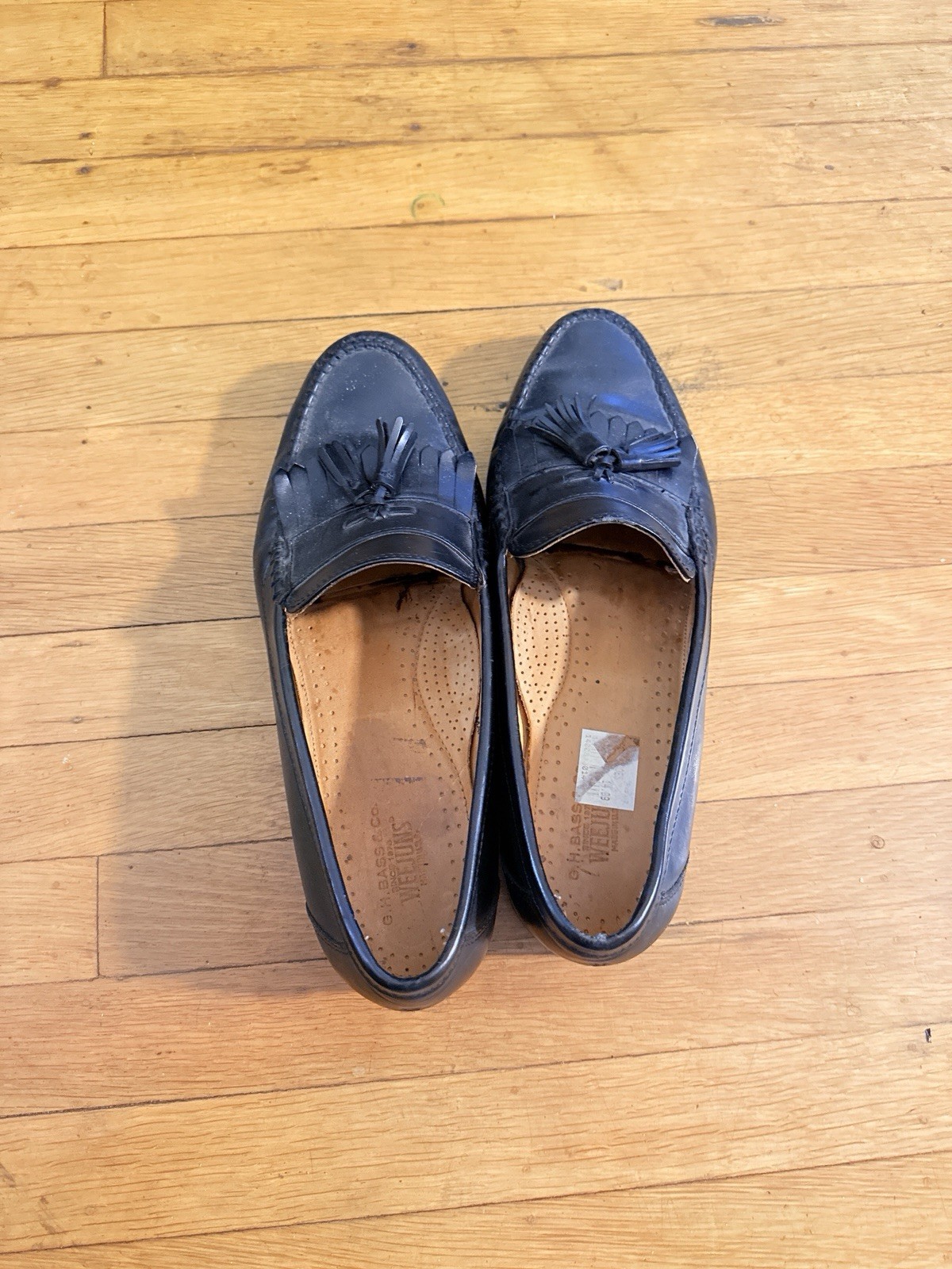 G.H. Bass & Co. Men’s Size 12 Black Leather Tassel Slip-On Almond Toe Loafers