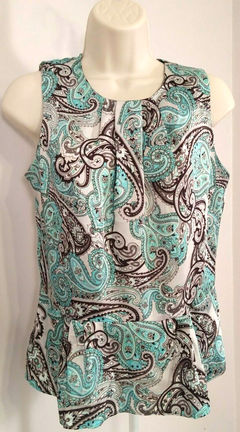 Liz Claiborne Womens Top Shirt Blouse Small Blue Sleeveless Pullover Zip Casual