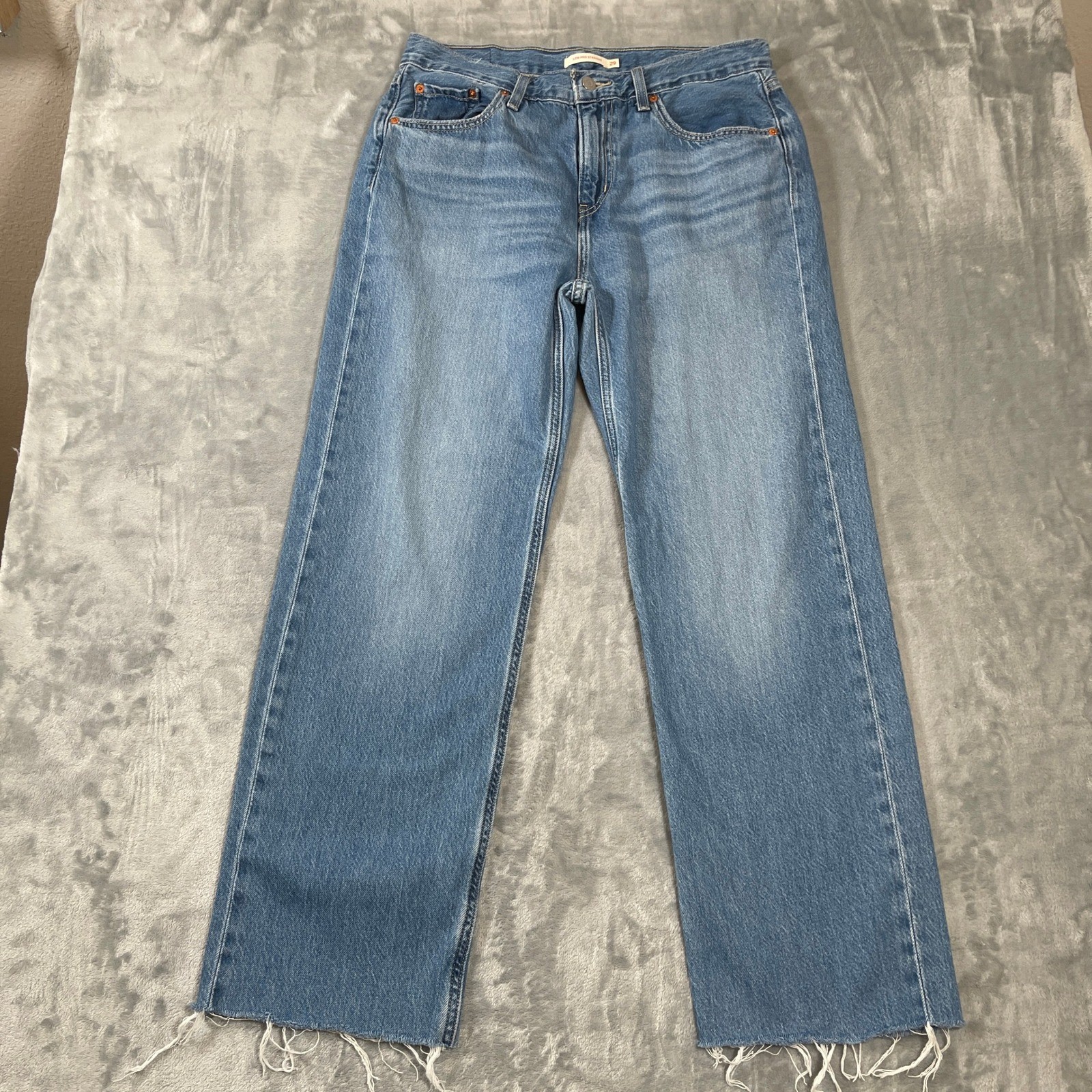 Levis Jeans 29 Low Pro Straight Medium Wash Blue Raw Hem Straight Leg Denim