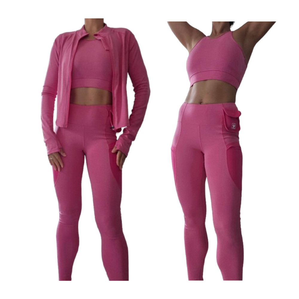 3 Piece Womens Workout Set – Sports Bra, Jacket & High-Waist Leggings Yoga Set