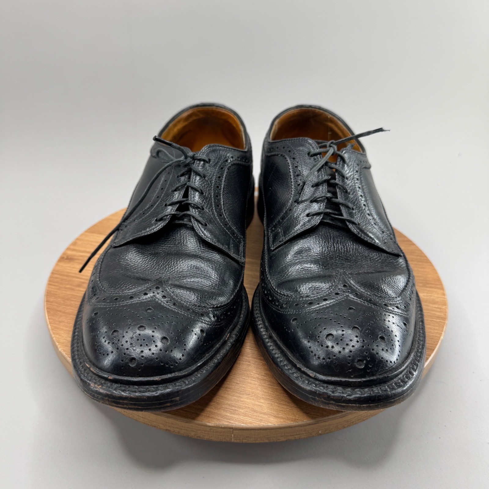 Vintage Wingtip Oxford Shoes 10.5 E Black Leather Brogue Derby Dark Academia