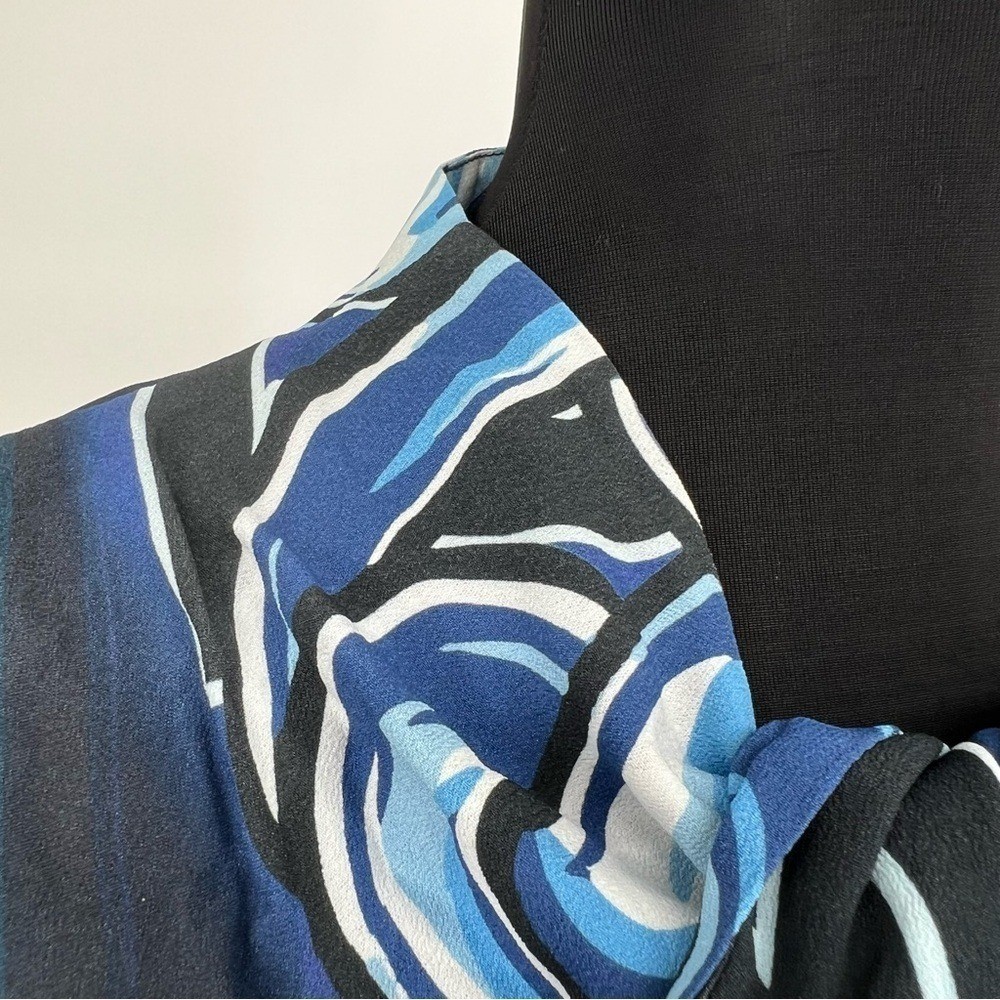 PINKO Logo Chain Print Blue White Sleeveless Tie Bow Blouse US 2