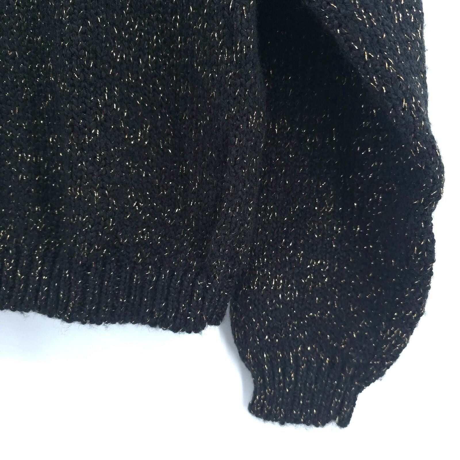 Vintage Toi Turtleneck Thick Ribbed Black & Gold Metallic Sweater Gold Buttons L