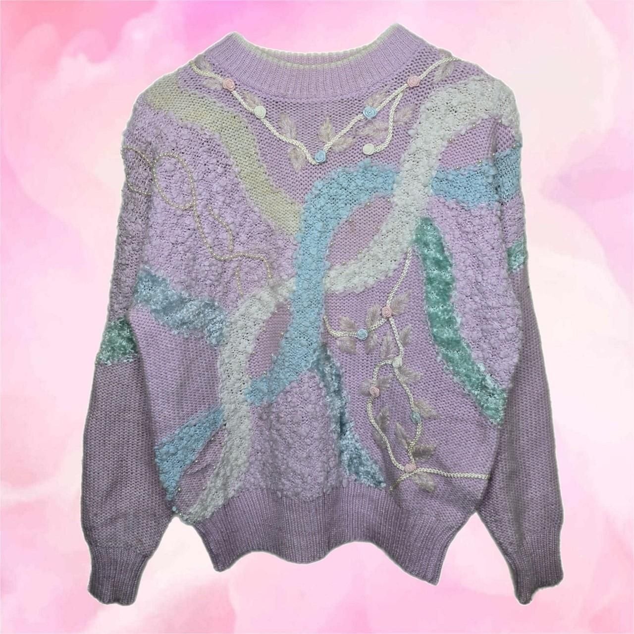 Jaclyn Smith Vintage Pastel Mixed Media Pearl Knit Sweater