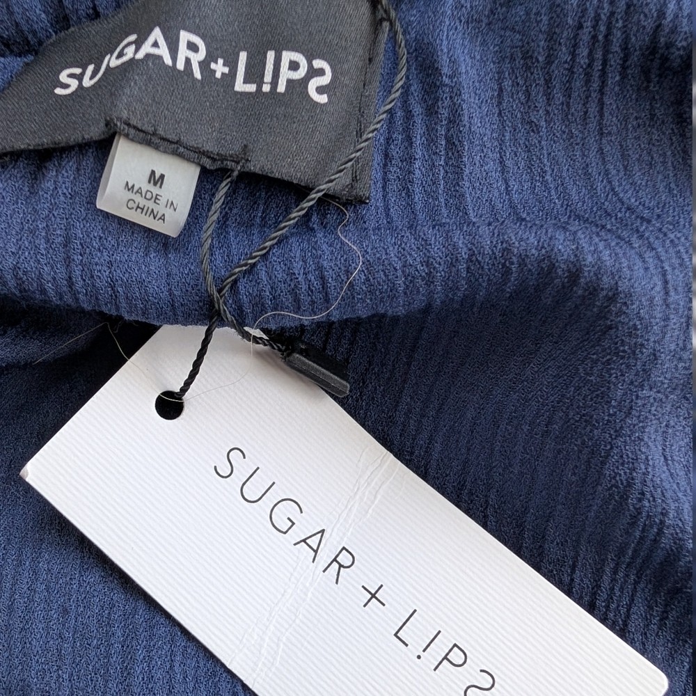 SUGARLIPS LANAH STRAPLESS WIDE LEG JUMPSUIT NAVY BLUE MEDIUM NWT