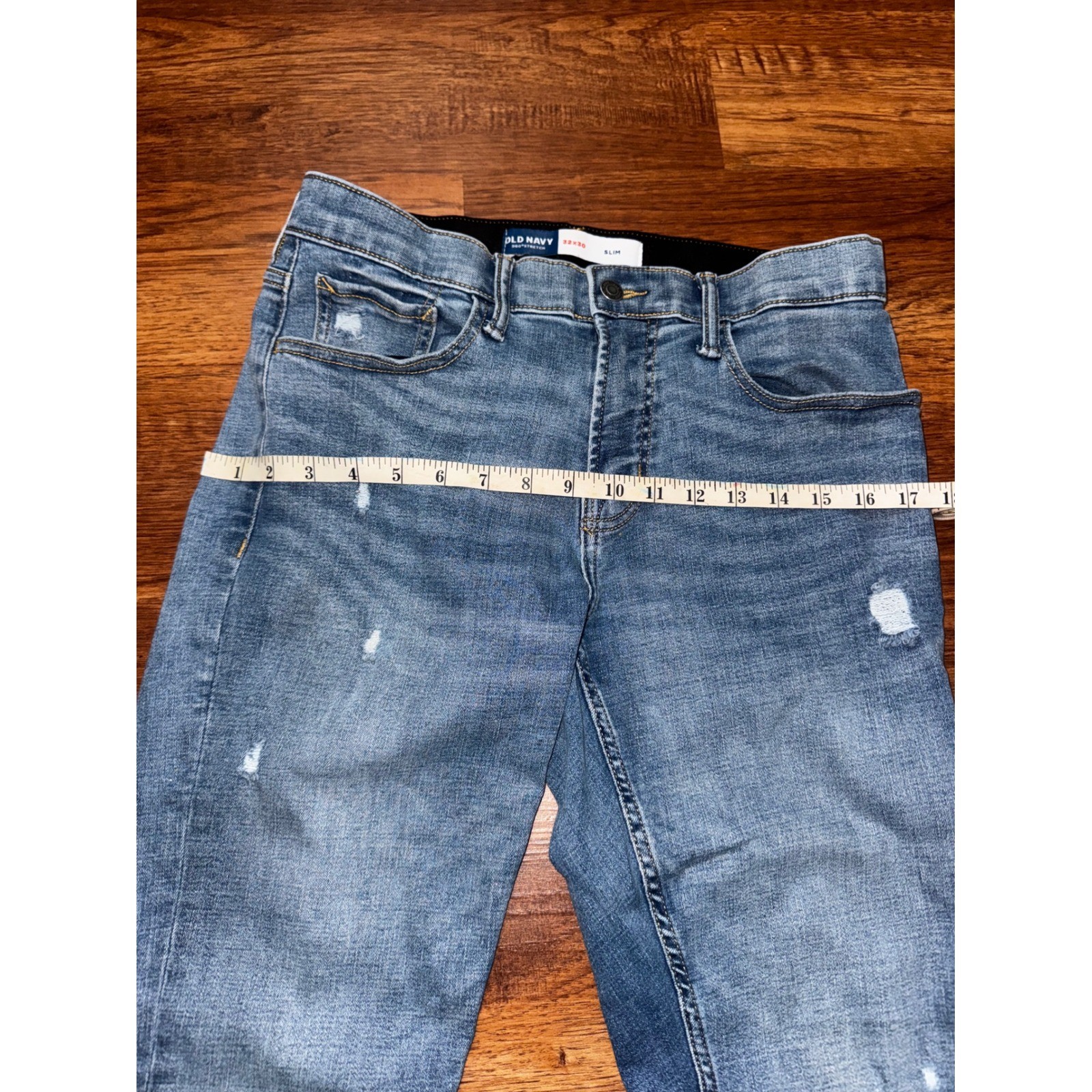 Old Navy 360 Stretch Slim Jeans Mens 32×30 Medium Wash Blue Distressed Denim