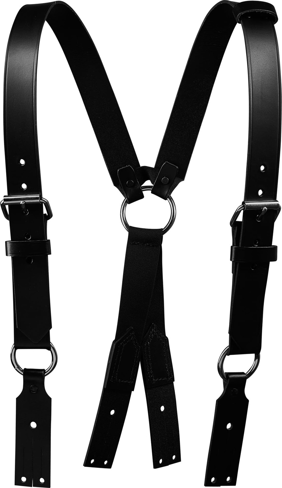Firefighter Leather Suspenders with Button Attachment Full Grain Black Leathe…