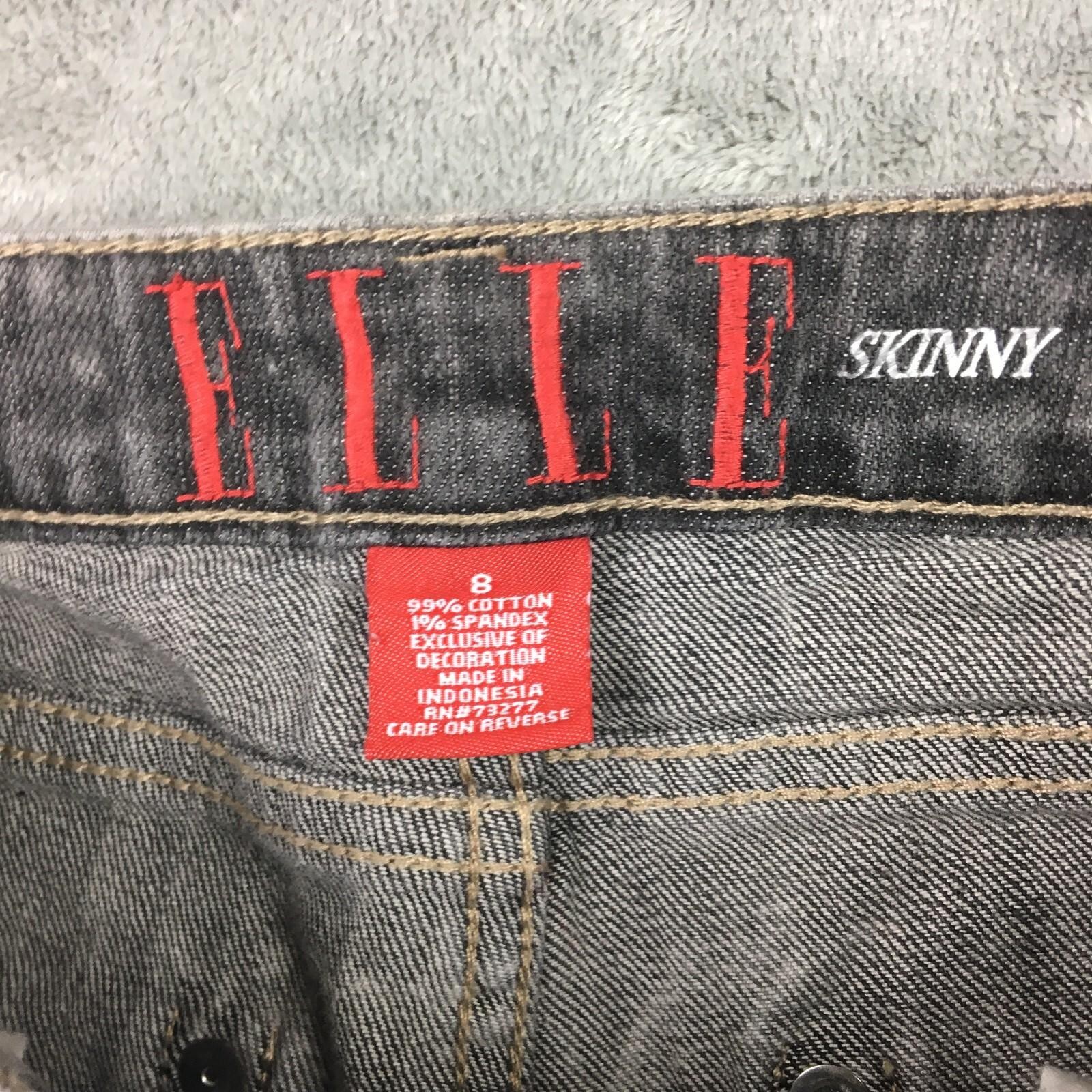 Elle Skinny Denim Sz 8 Gray Mid Rise Denim Embroidered 30 in Waist 26 in Inseam