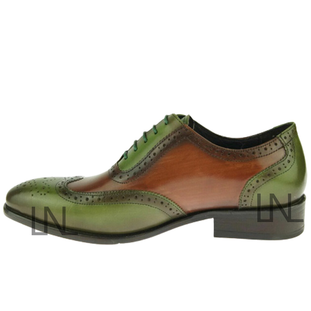 Handmade Men’s Two Tone Oxford Wing Tip Brogue Toe Genuine Leather Lace Up Shoes