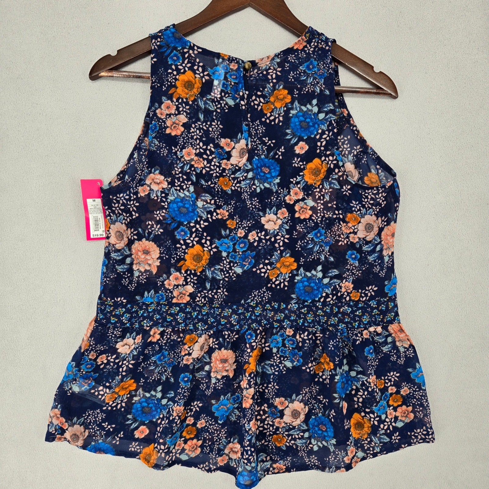 Xhilaration NWT Medium Floral Peplum Tank Top Womens Boho Navy Blue Sleeveless