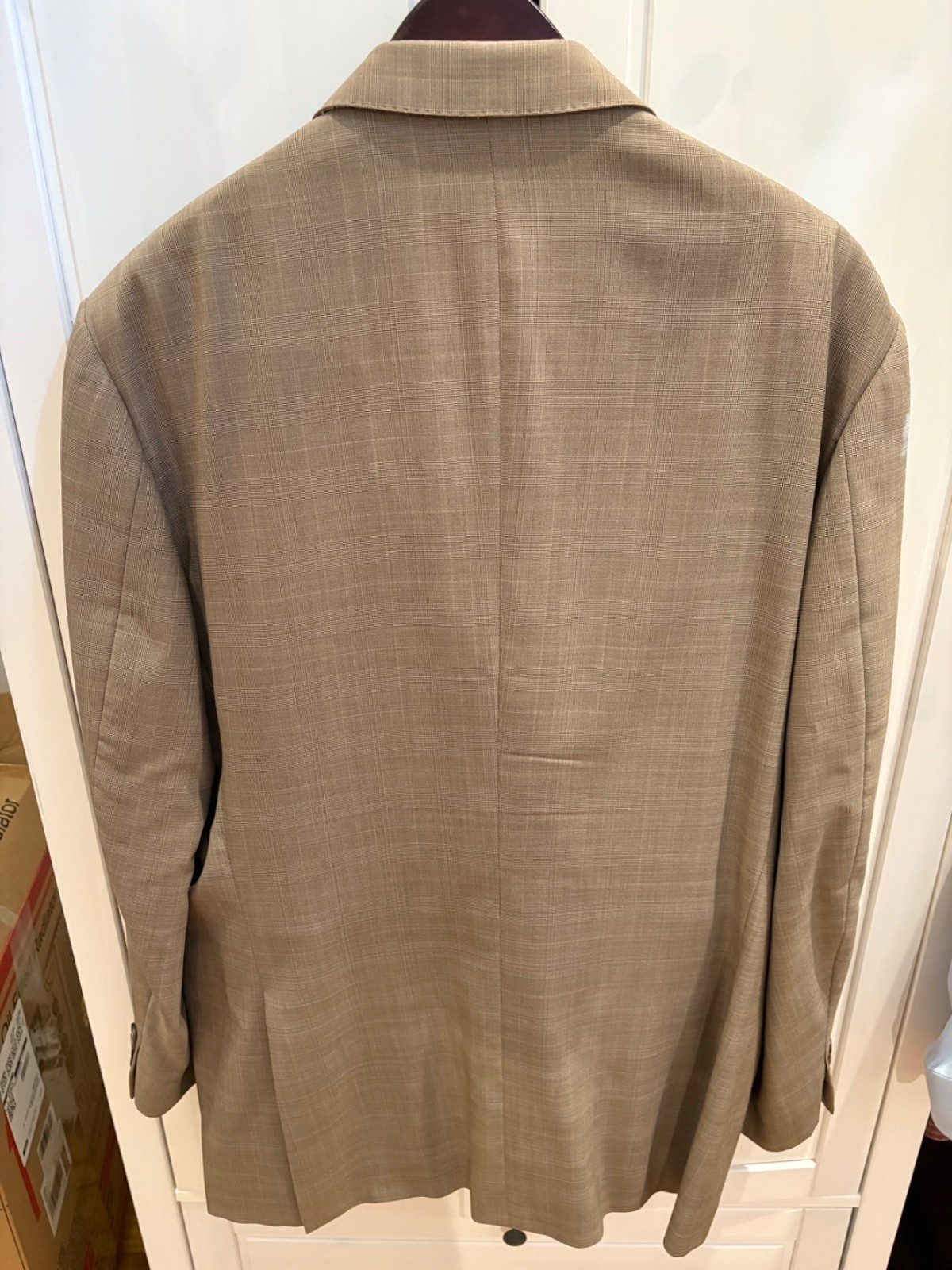 Corneliani Collection 100’s Virgin Wool Suit 58R 48R Tan Plaid Italy Saks