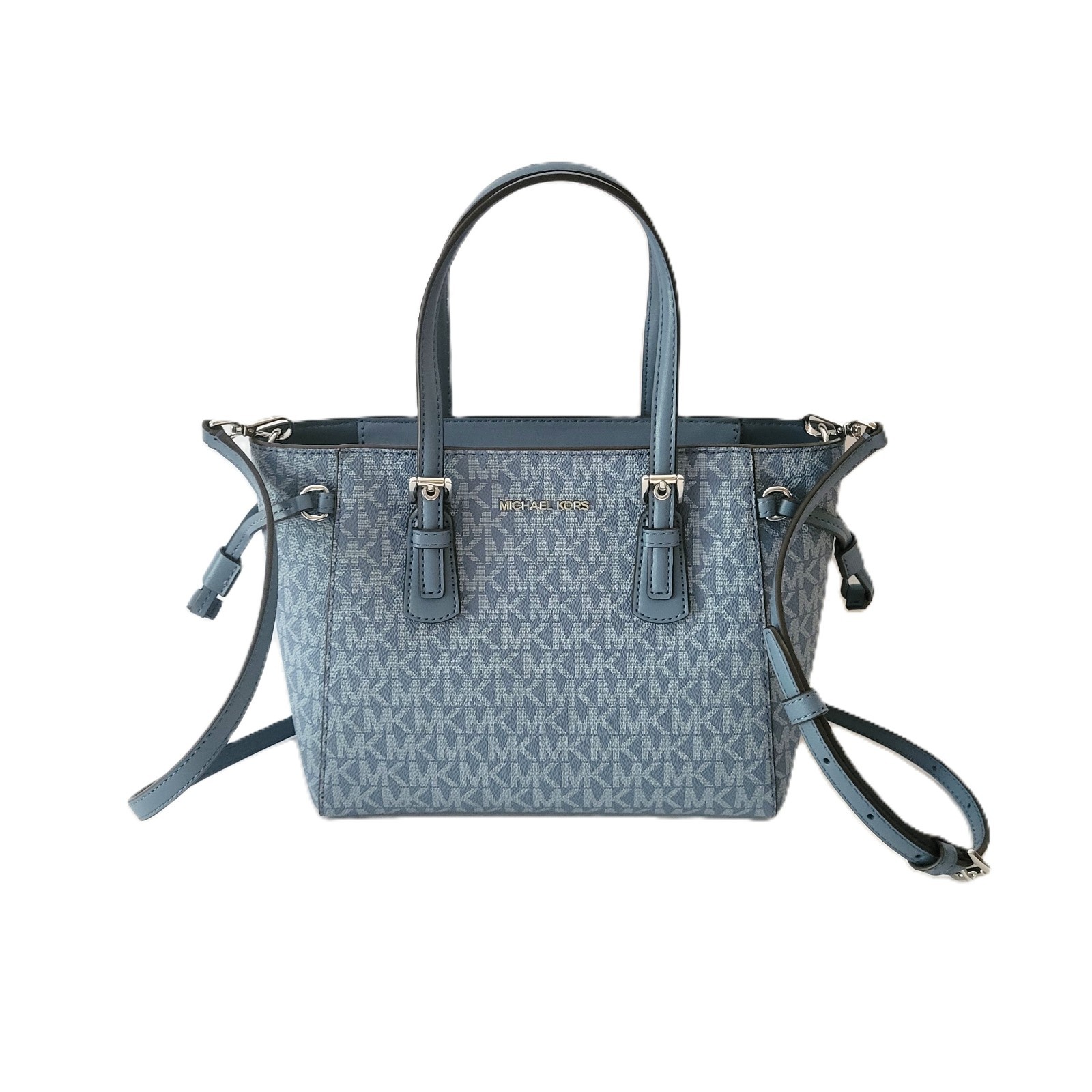 Michael Kors Voyager XS Convertible Top Zip Tote Crossbody Handbag MK Denim
