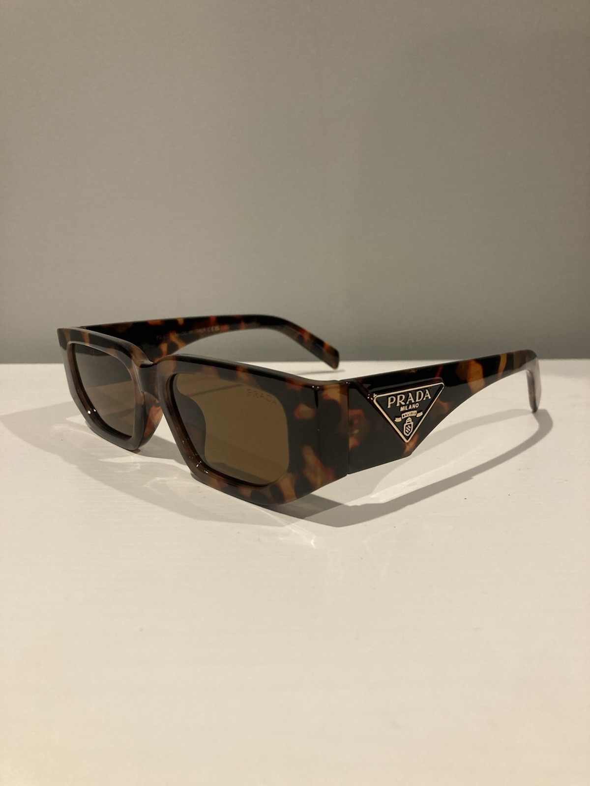 Prada PR 05YS Rectangle Tortoise Shell Sunglasses Brown Tinted Lenses 142mm