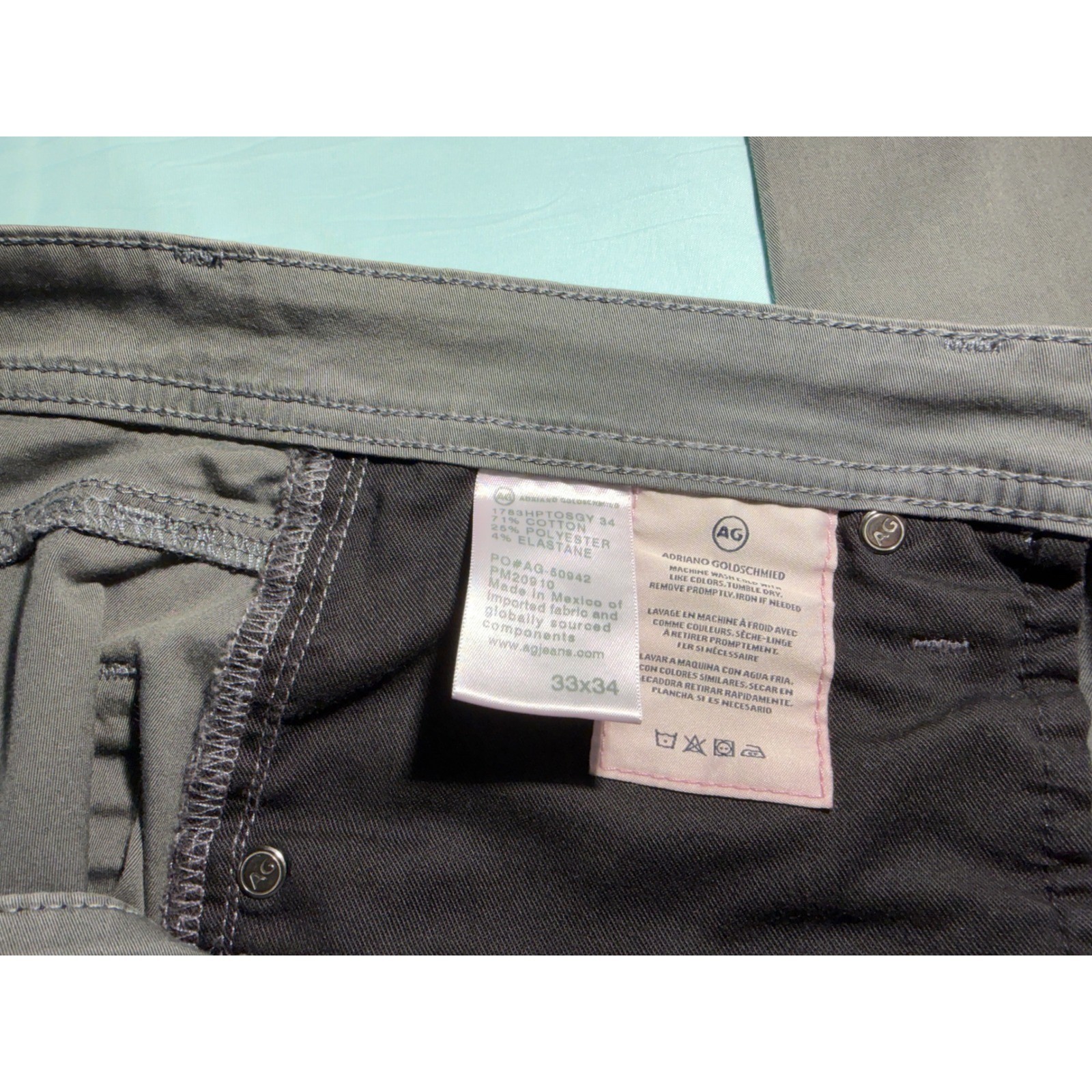 AG Adriano Goldschmied Tellis Modern Slim Fit Pants Grey Mens 33×28 1783HPTOSGY