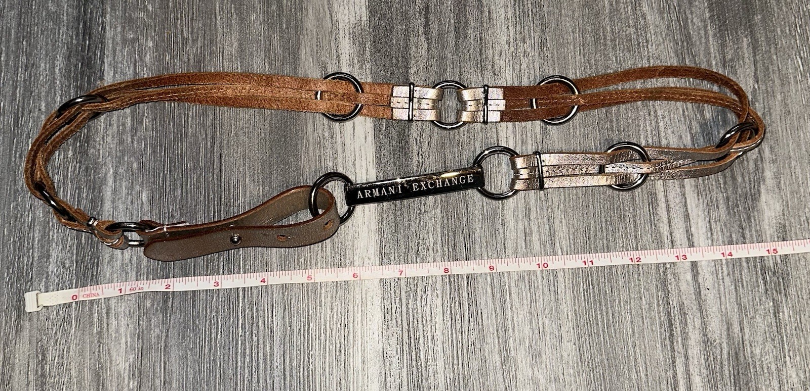 Y2K Vintage Boho Chic Streetwear Armani Exchange Leather Silver Belt S/M