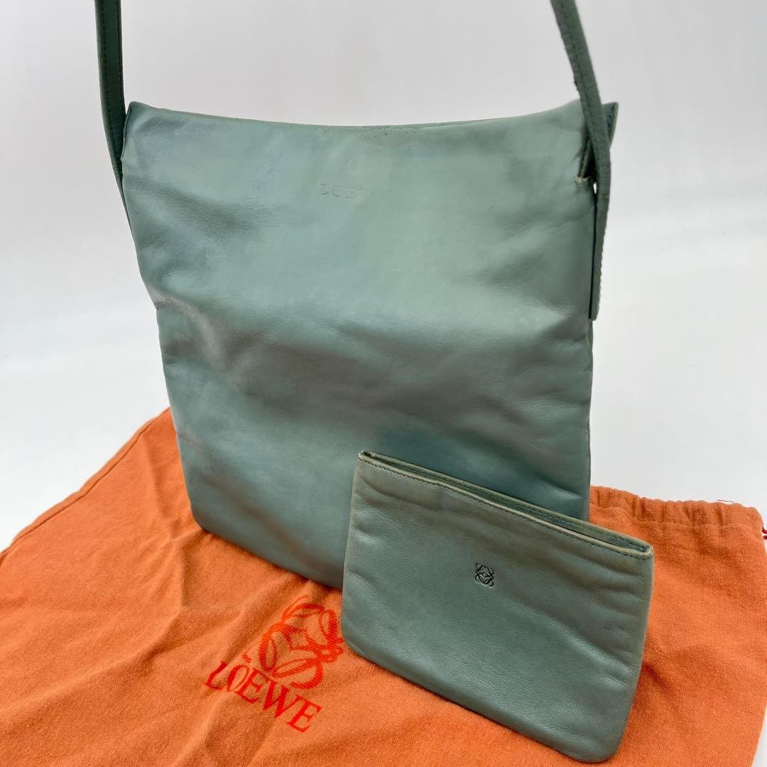 Loewe Anagram One-Shoulder Bag Green Embossed Logo Pouch Japan 069955