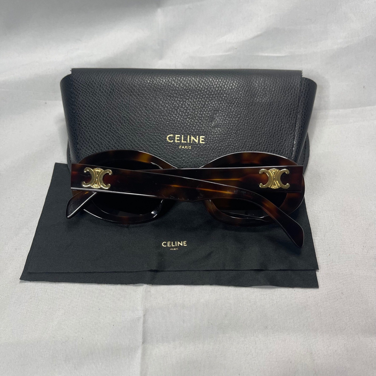 Celine Triomphe 01 Oval Sunglasses Dark Havana Tortoise Shell Gold Logo CL40194U