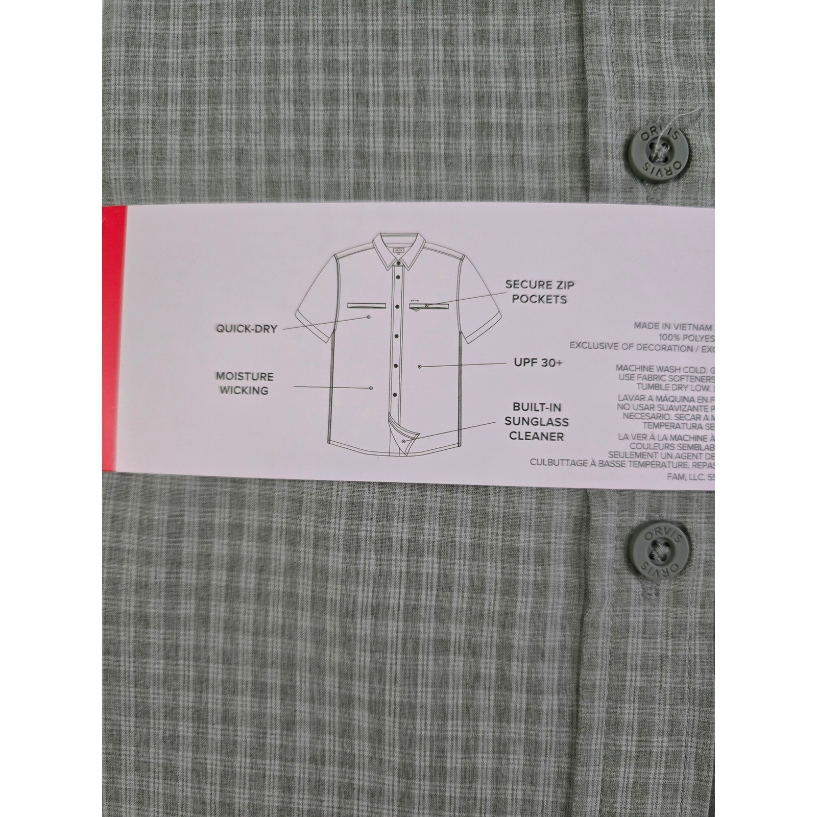 Orvis Mens Short Sleeve Tech Shirt Green Plaid UPF 30+ Quick Dry Medium NWT
