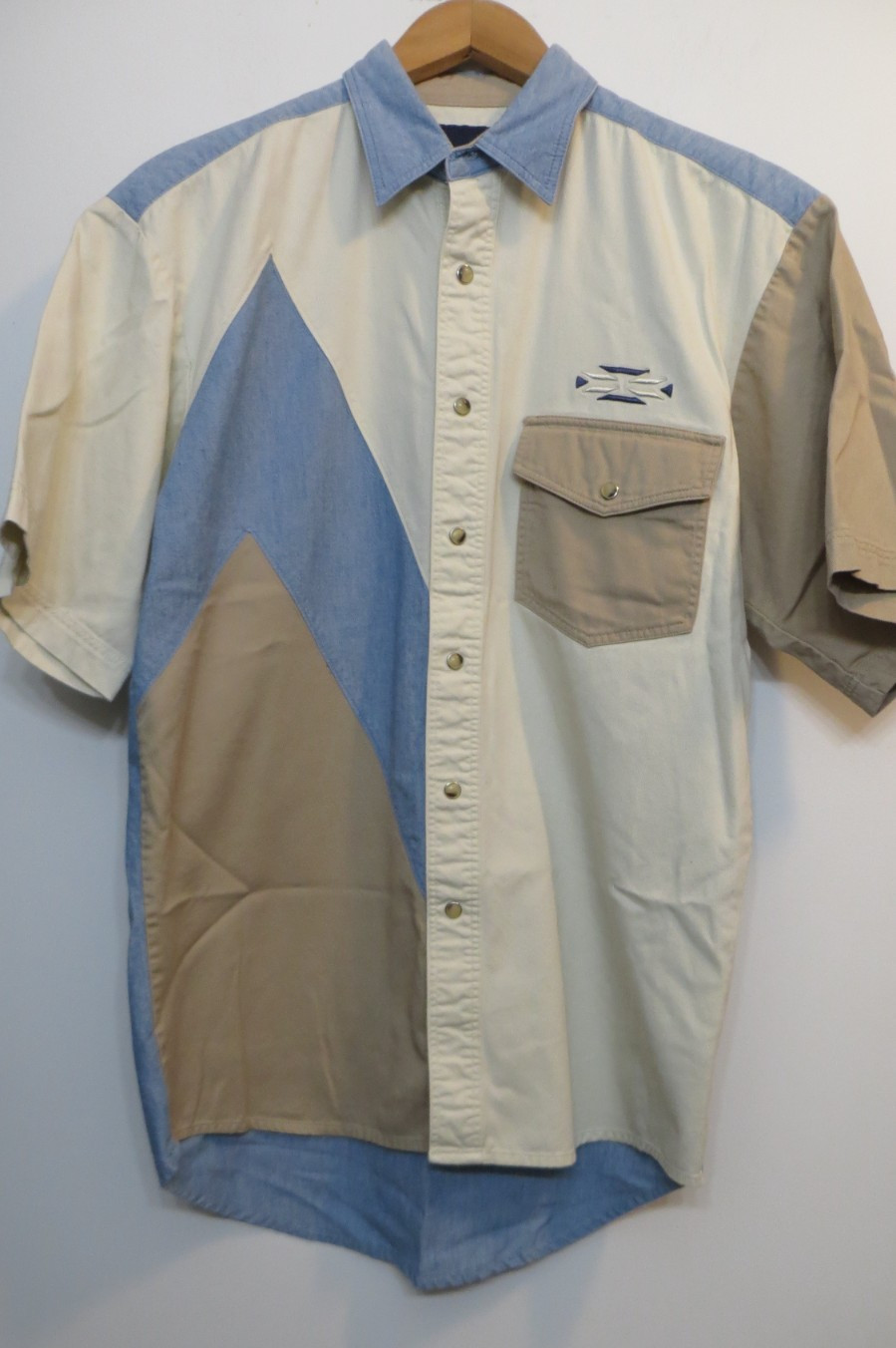 Wrangler Shirt Mens Small Multicolor Color Block Retro Western Snap Up Cowboy