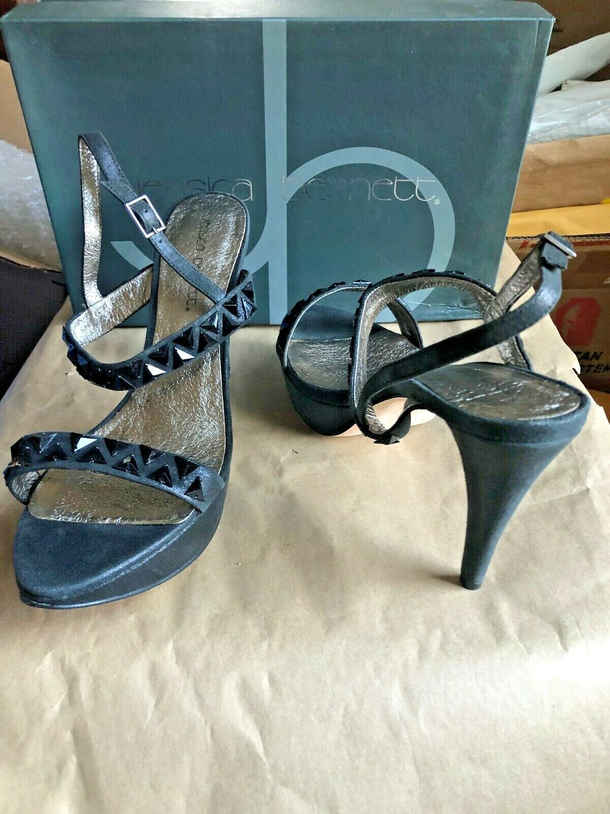 WOW! Jessica Bennett Jeweled Platform Sandal Pumps BLACK LEATHER 13M SEXY NIB