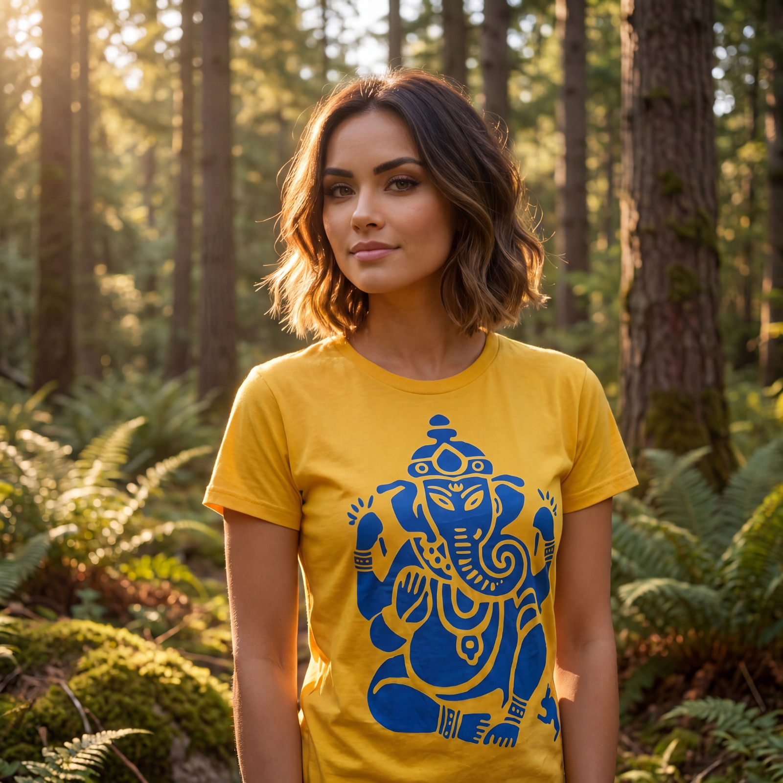 Ganesh Painted Tee: 100% Organic Cotton T Shirt for Women: S
