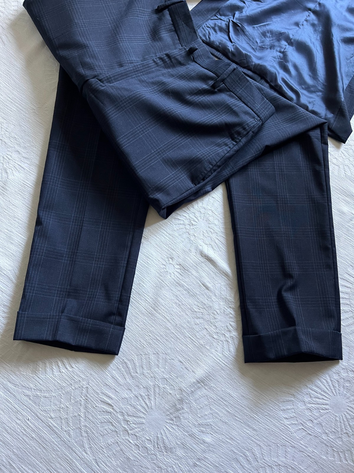 Hackett London x Loro Piana Mayfair Check 2 Piece Suit Navy Slim-Fit Size 38L, S