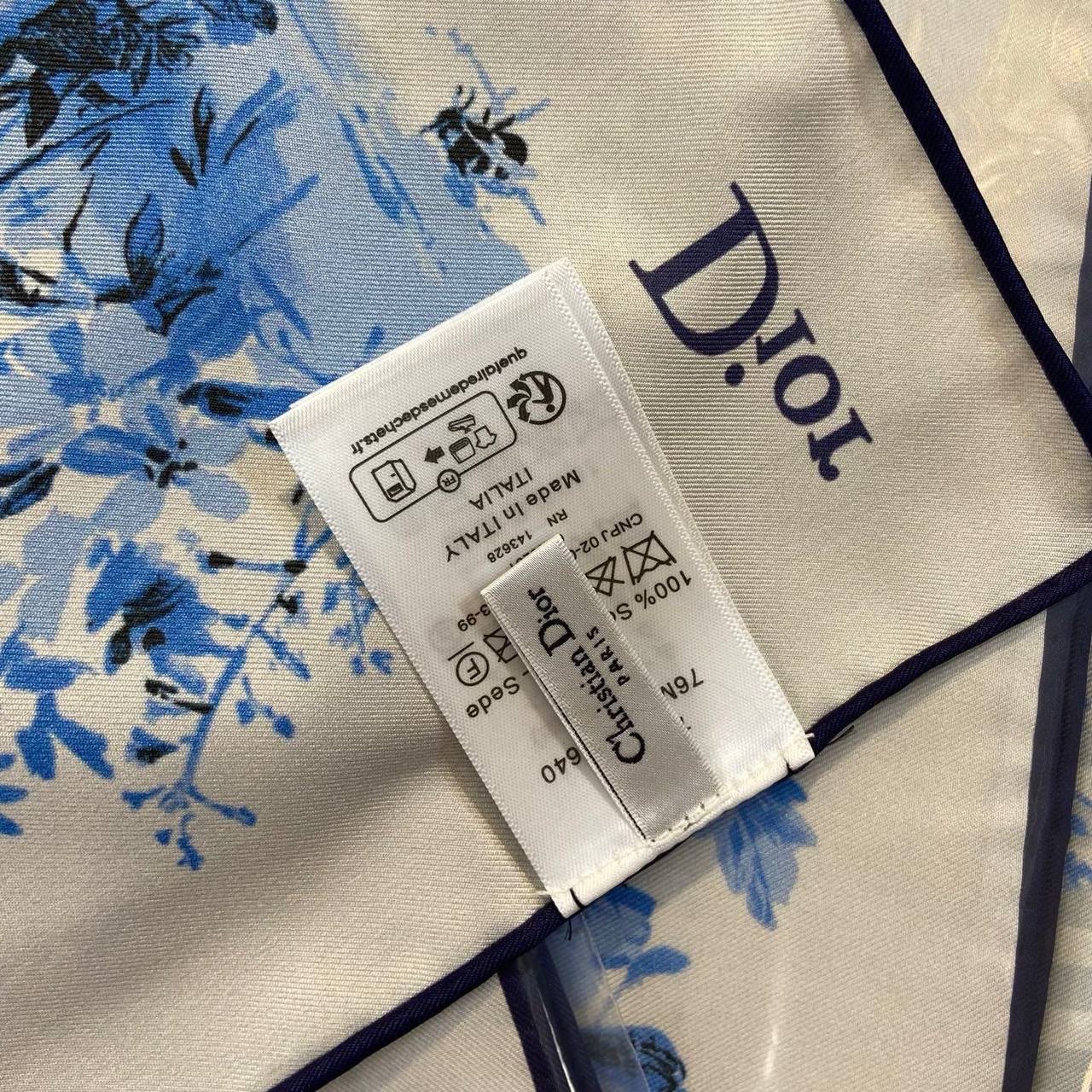 Dior 76×76 Square Silk Scarf Floral Pattern blue/grey color