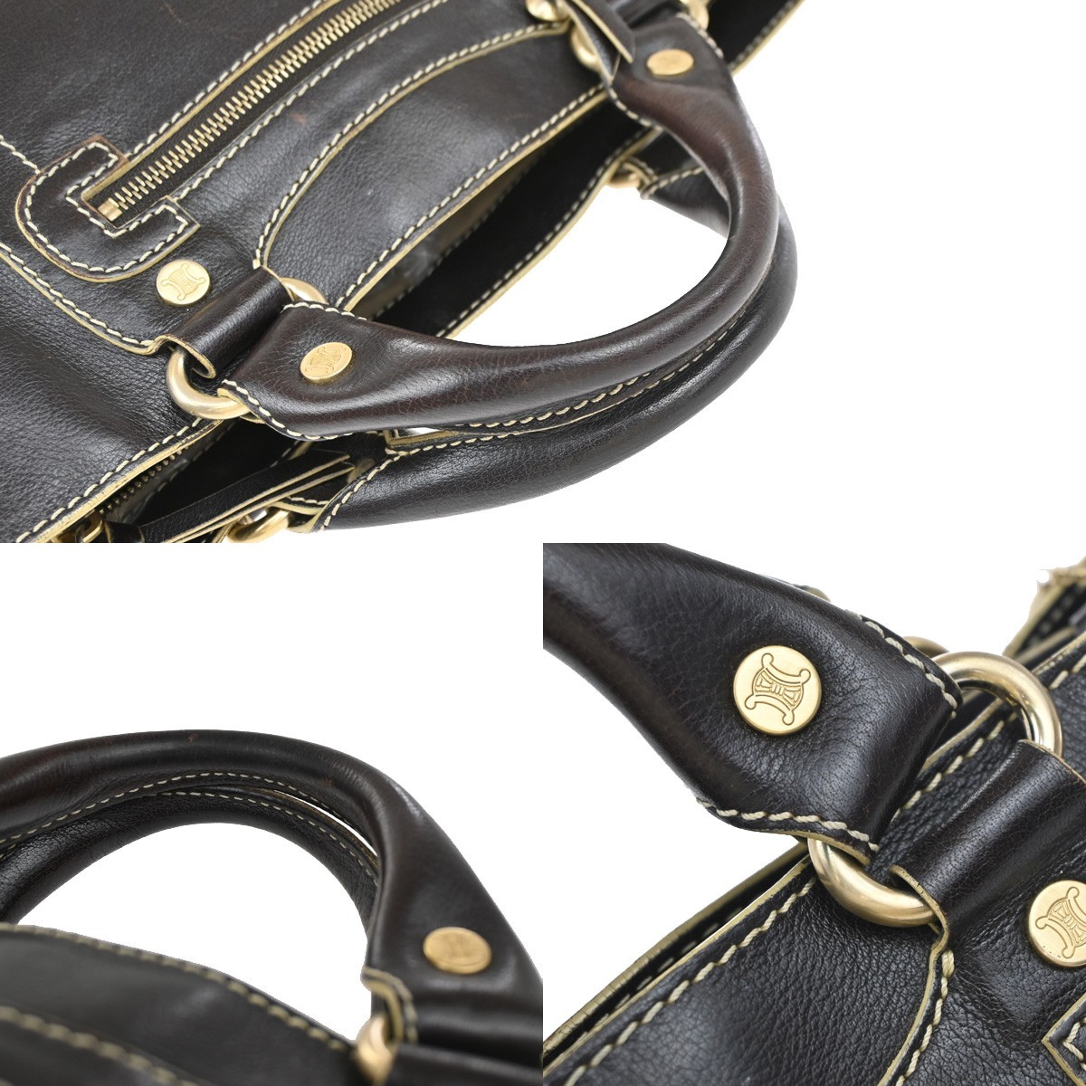 CELINE Logo Boogie Hand Bag Leather Brown GHW Italy 61EG236