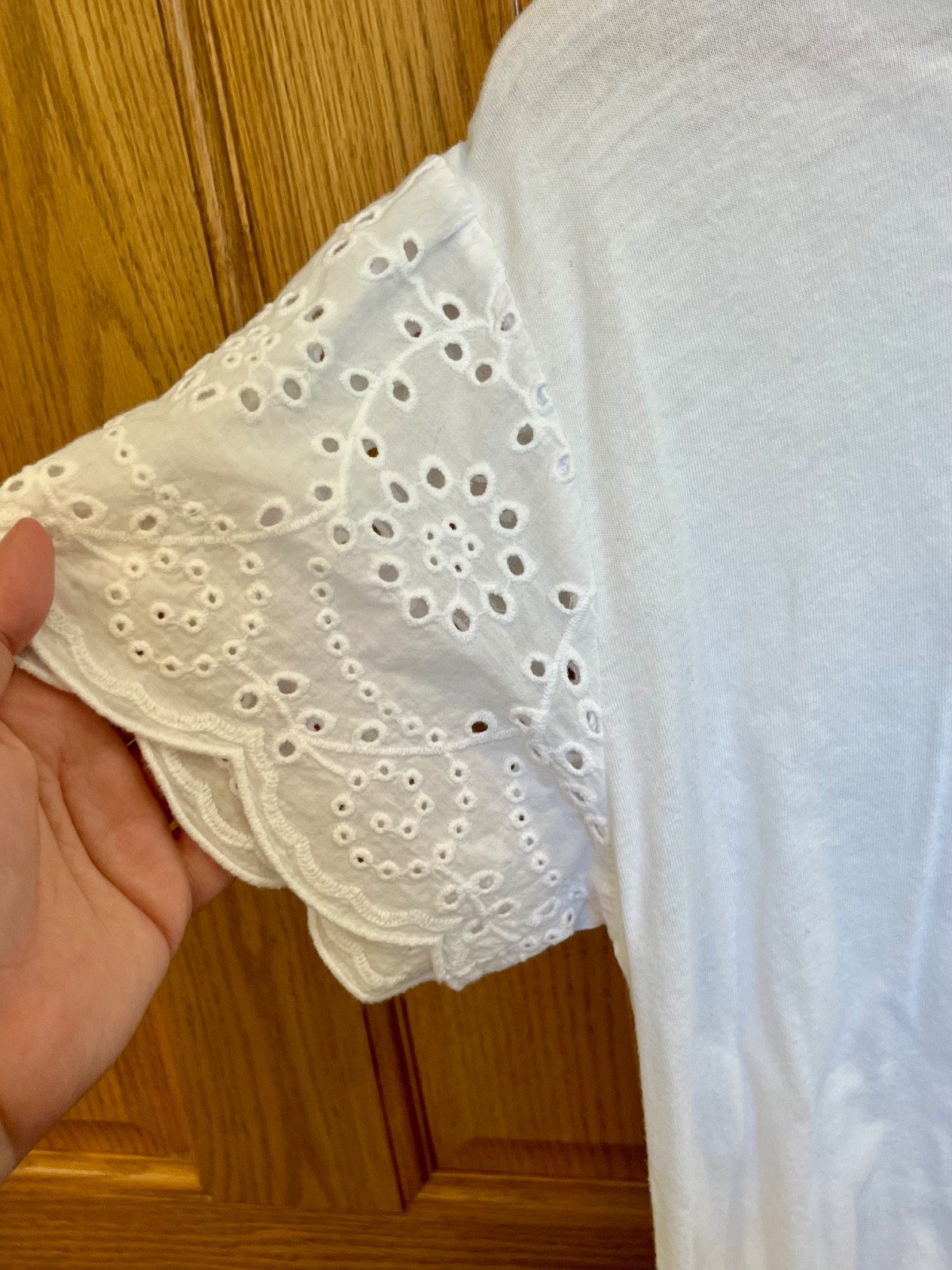 Rails Georgia White Eyelet Embroidered Sleeve Cotton Tee Shirt Top Size Small
