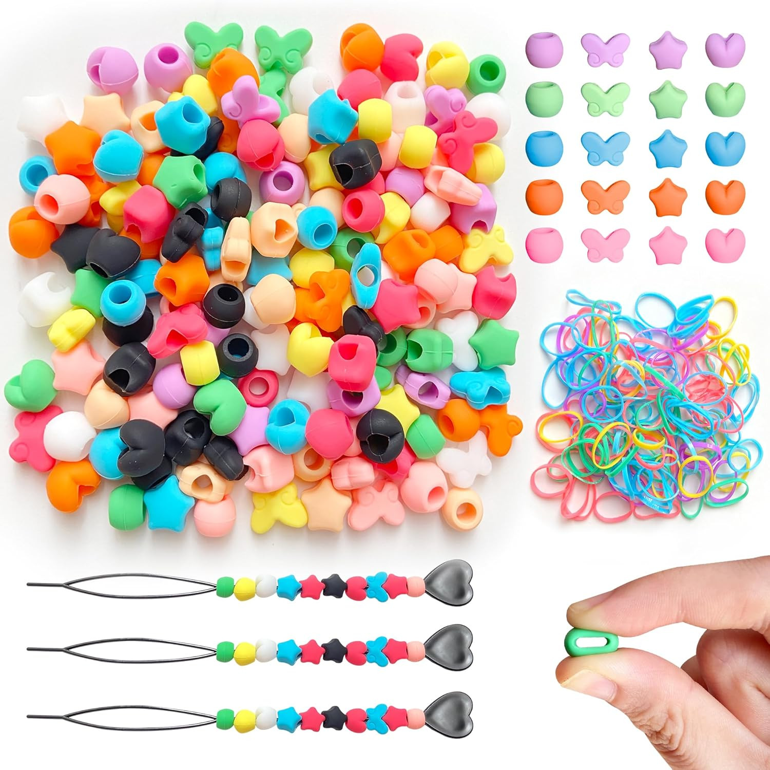 160Pcs Silicone Hair Beads, Colorful Rainbow Soft Rubber Pony Beads Hair Accesso