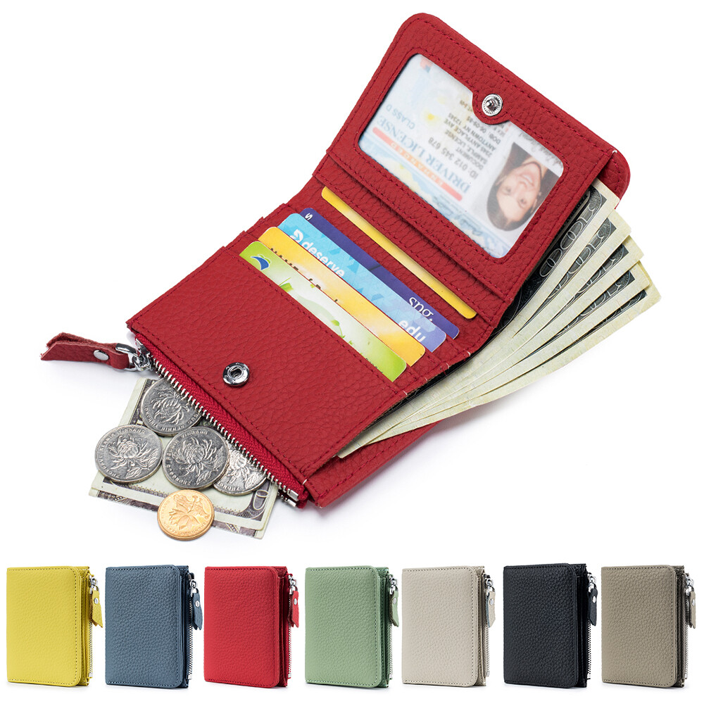 Women Real Leather Wallet RFID Blocking Small Compact Credit Card Holder Purse