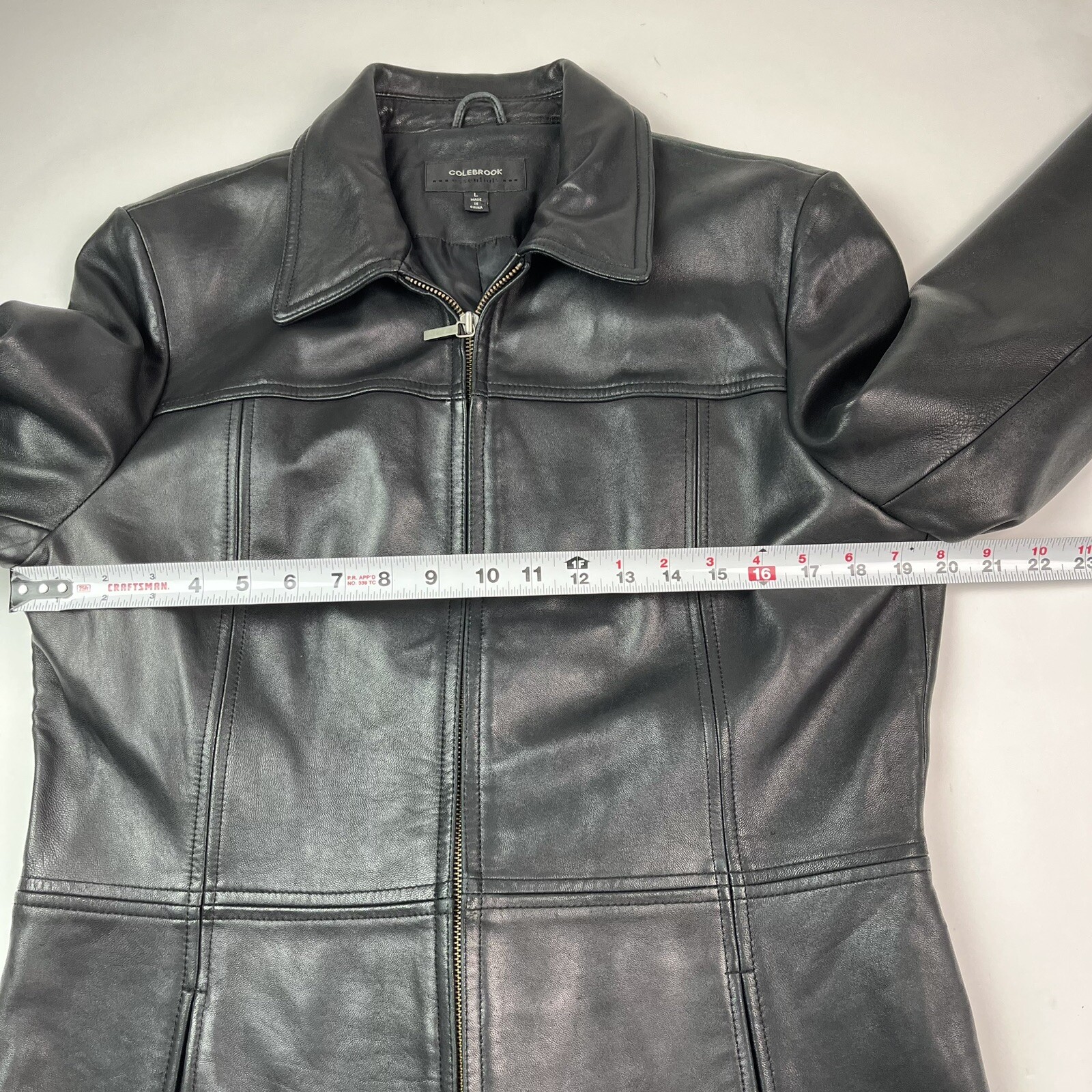 Vintage Colebook Black Leather Jacket Womens L Moto Biker Minimalist 90s