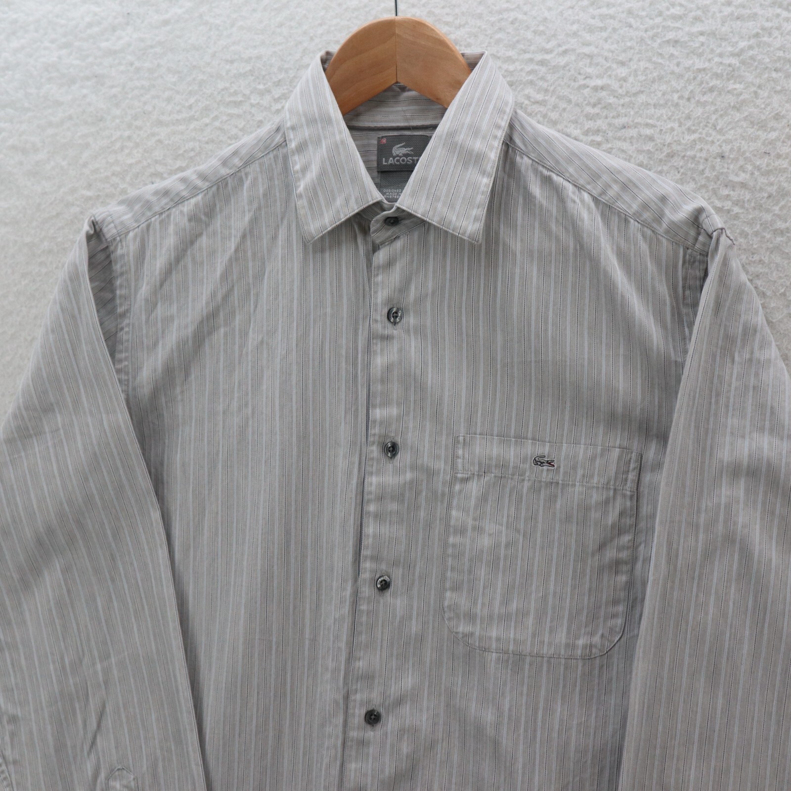 Lacoste Shirt Men’s 40 Gray Striped Button Up Luxury Preppy Country Club Ivy