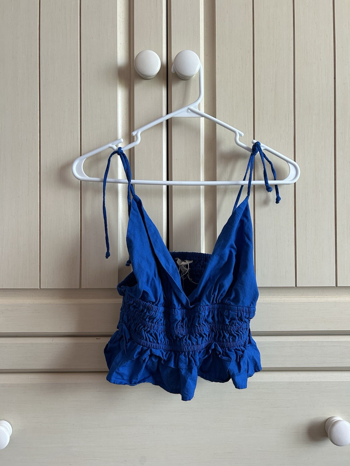 Sim and Sam Poplin Smoked Waist Top Ruffle Cami Tank in Blue size M NWOT