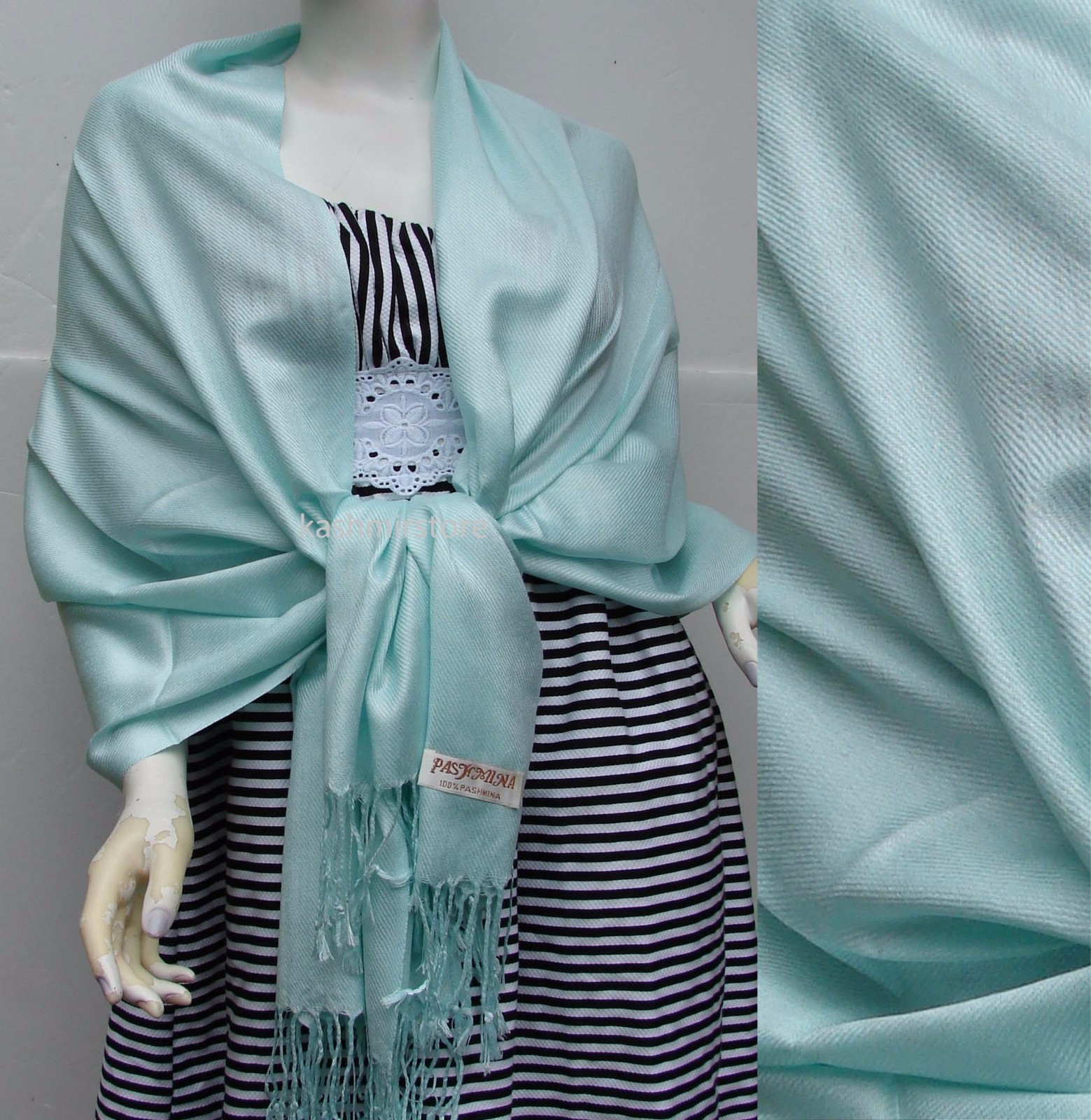 Women’s 100% Pashmina Solid Light Jade Silky Scarf Wrap Stole Cashmere Shawl
