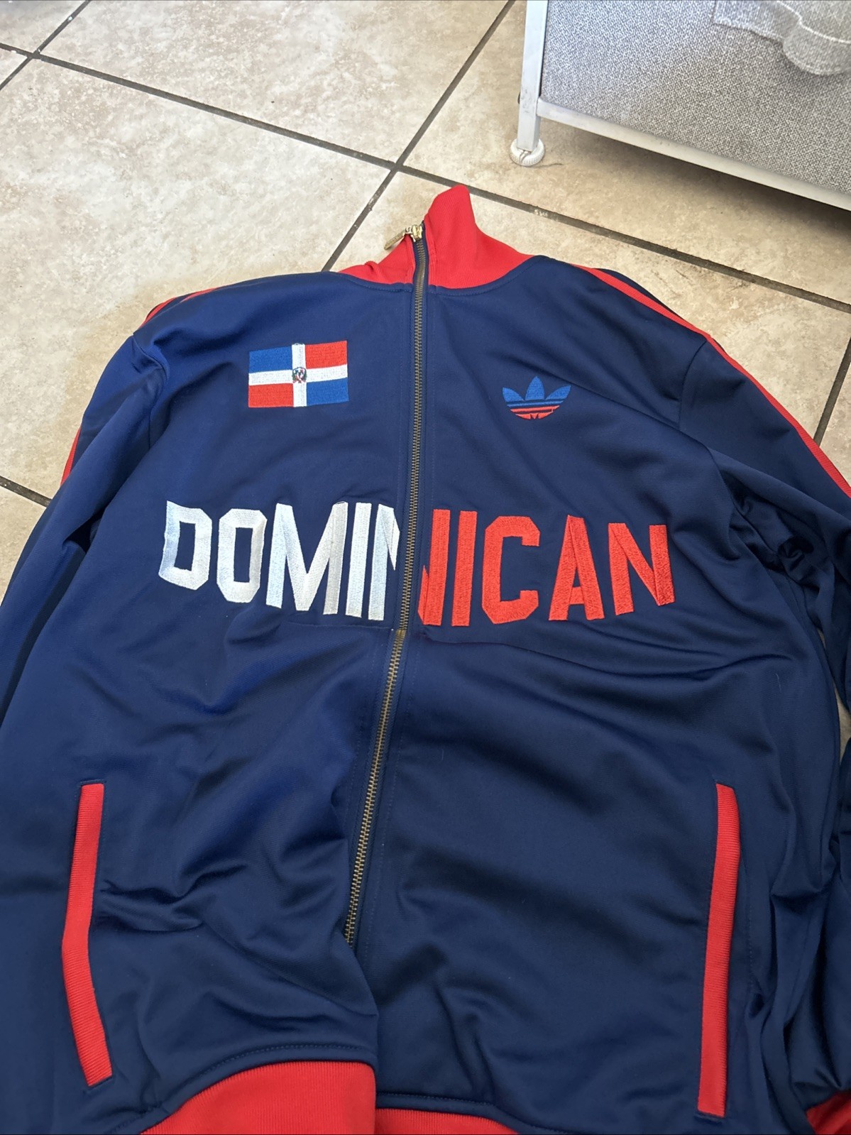 Adidas Track Jacket Men M Navy Blue Dominican Republic Flag Full Zip Trefoil 09