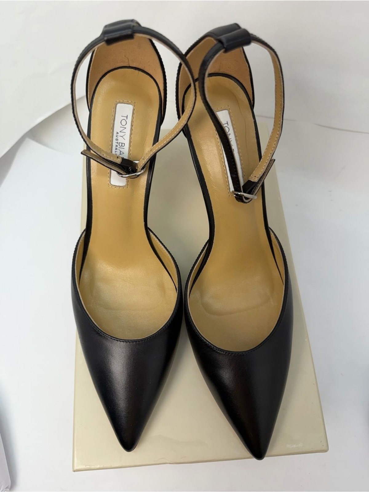 Tony Bianco Aztec Heel in Black Como leather high heel ankle strap pointed toe