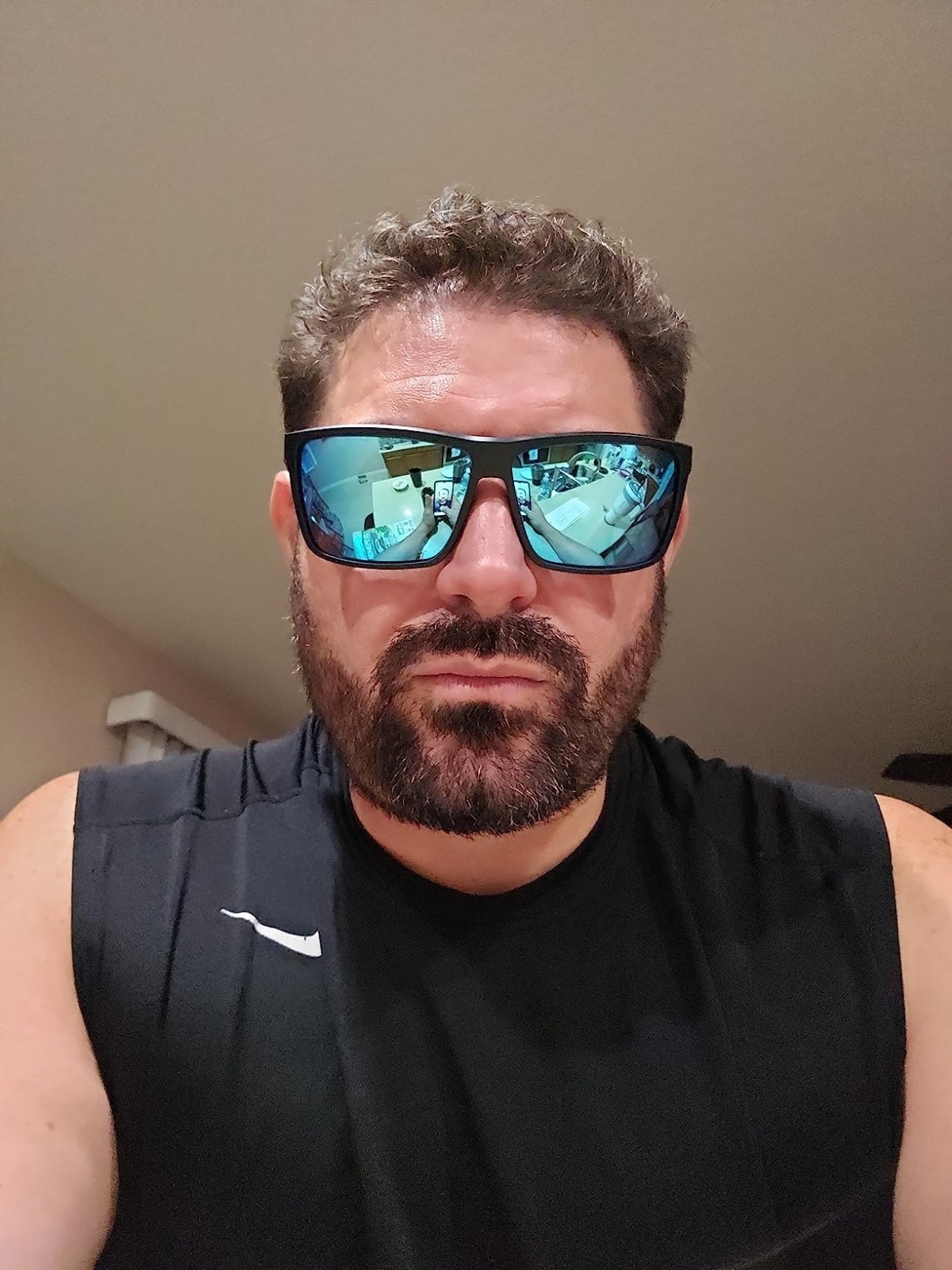 Men’s XXL Wide Fit Polarized Square Sunglasses Matte Black TR90 Blue Mirror Lens