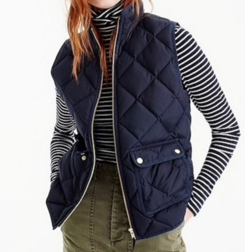 J.Crew Navy Blue Quilted Excursion Vest with Gingham Lining Size XS
