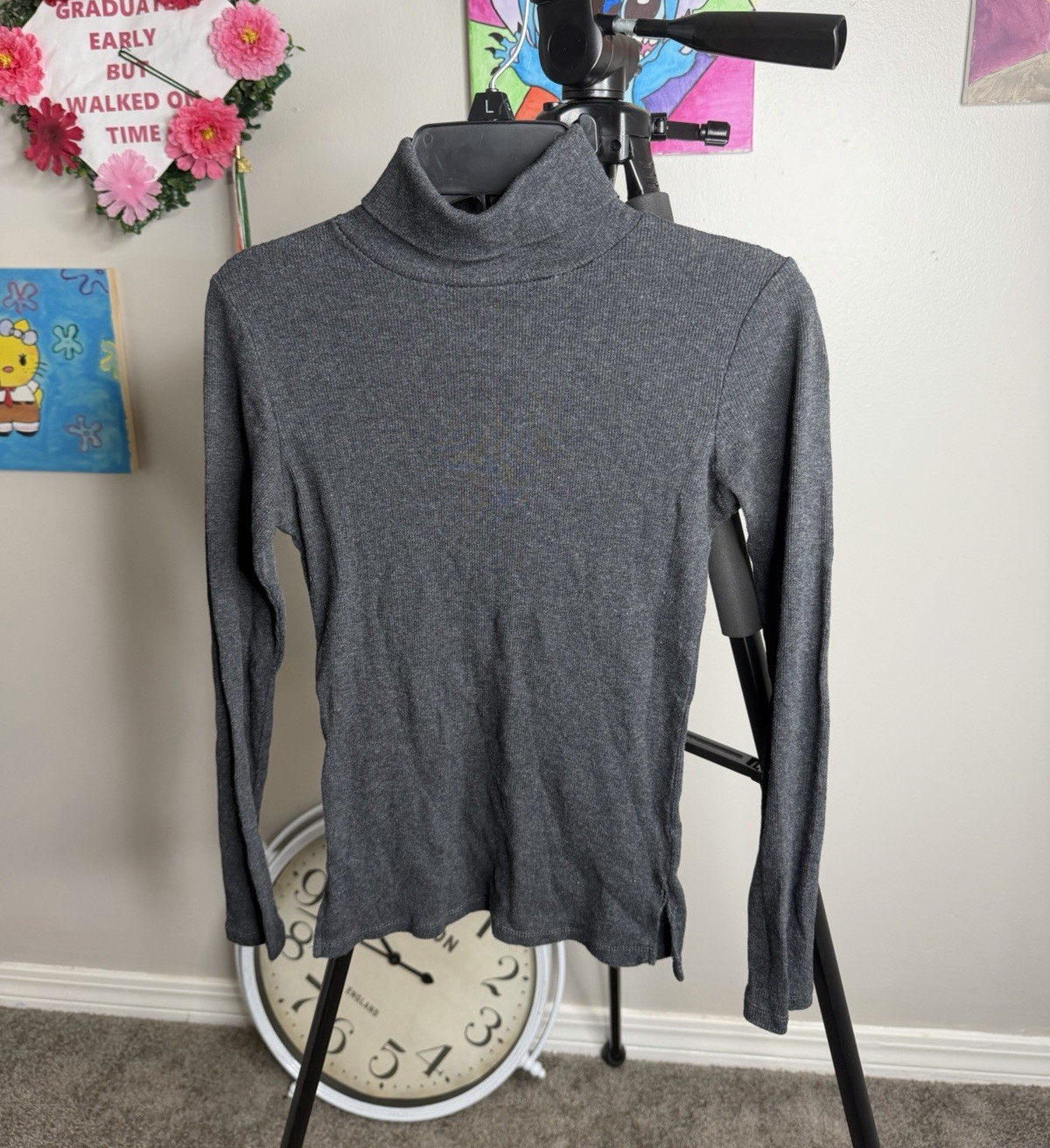 Ambiance Women’s Gray Turtleneck Long Sleeve Knit Pullover Sweater Solid S
