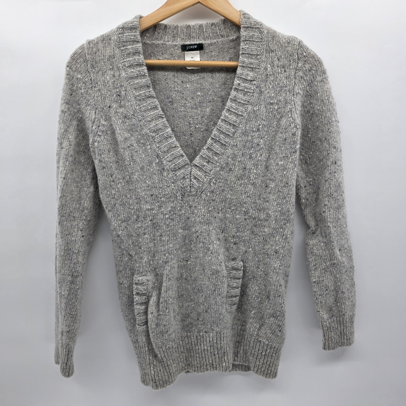 J. Crew Sweater Size XS Wool Mohair Angora Rabbit Hair Knit Sweater Gray Donegal