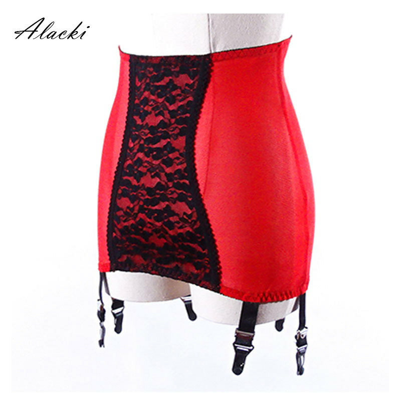 Allacki 6 Straps High Waist Pull On Girdle Floral Lace Panel Garter Belt