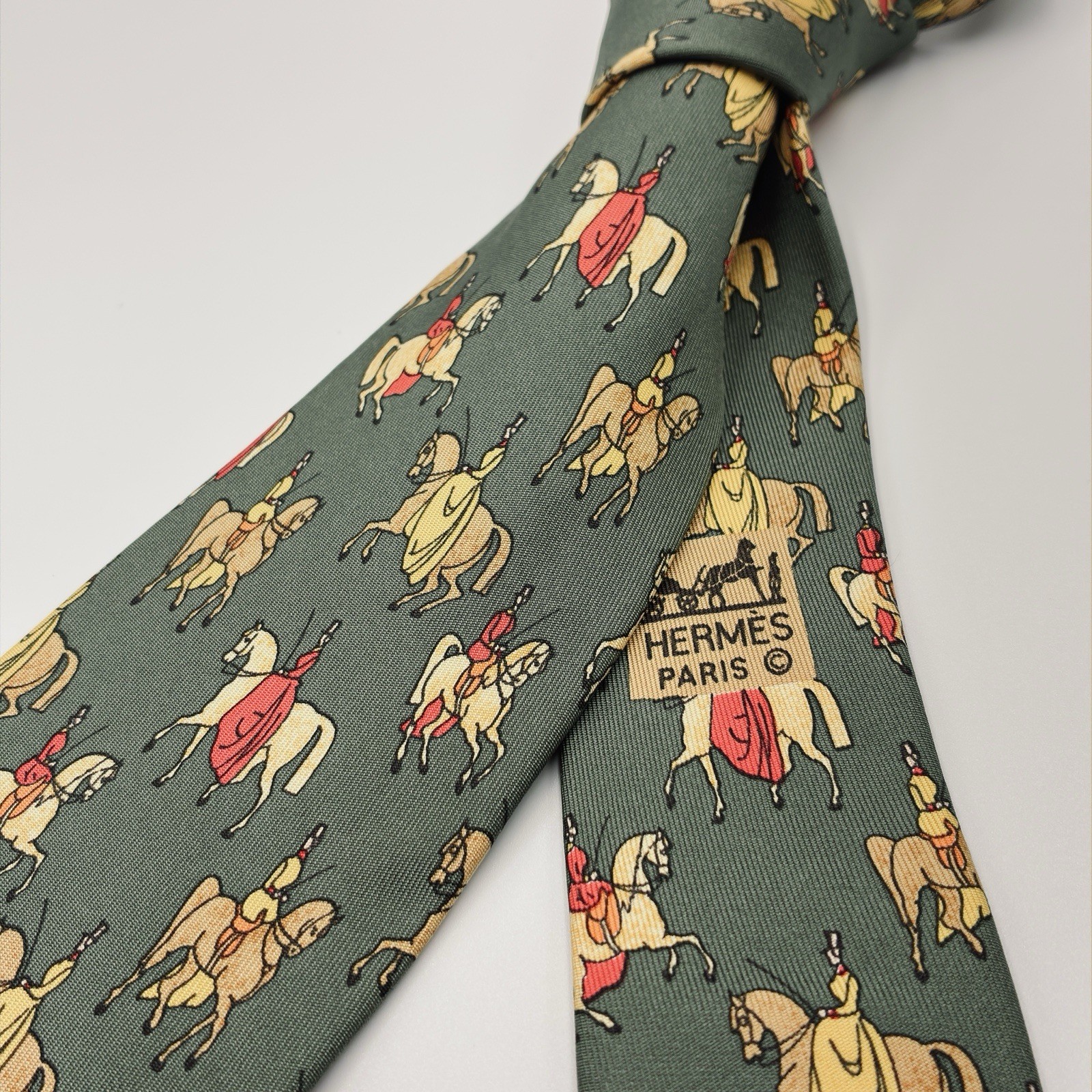 Vintage Hermès Tie, Horse, Horseback Riding, 7413HA, 100% Silk, W: 3.5 in