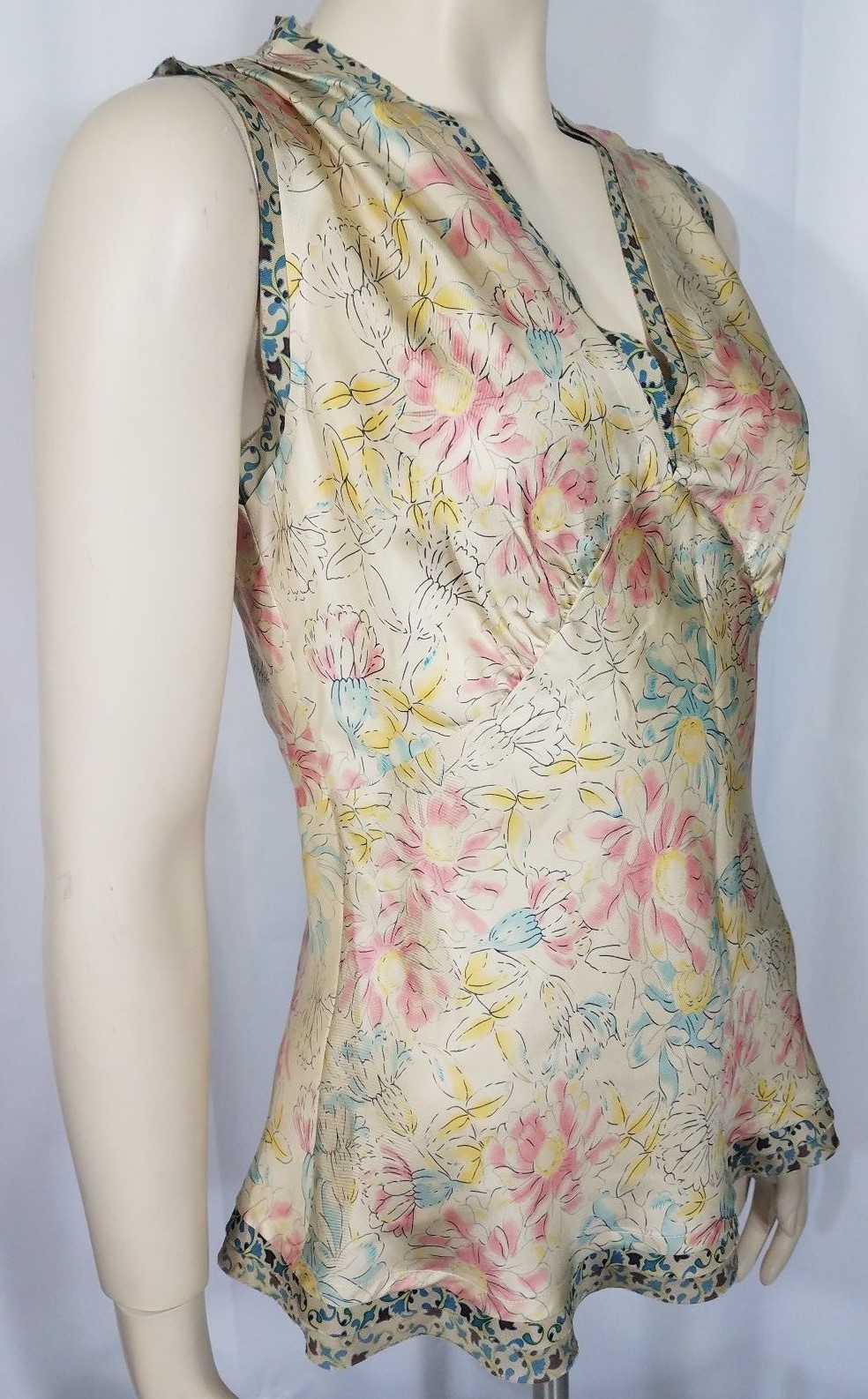 Sundance ivory pink blue floral silk v-neck sleeveless blouse shirt ladies 4