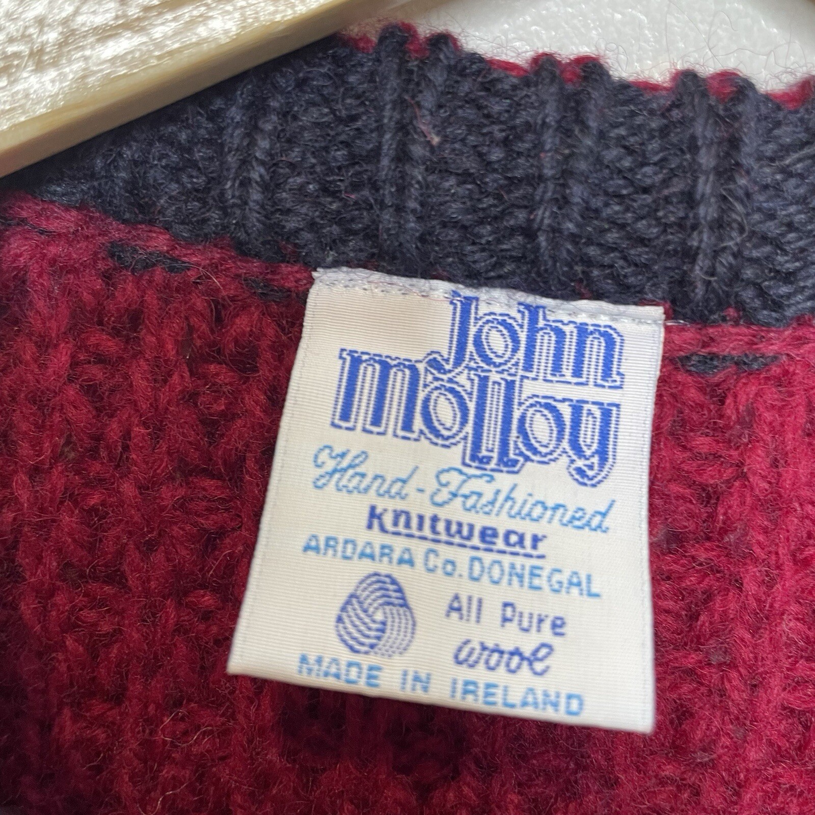 VTG John Molloy Men Handknit Wool Fisherman Sweater Donegal Ireland Red No Size