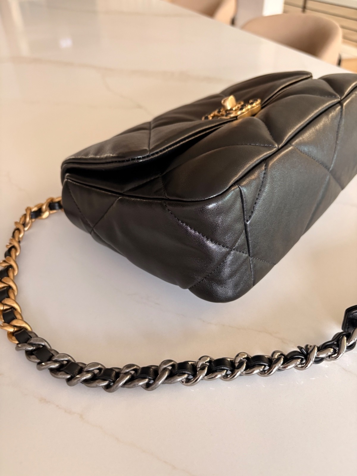 Authentic Chanel 19 in black Lambskin with mixed hardware size small
